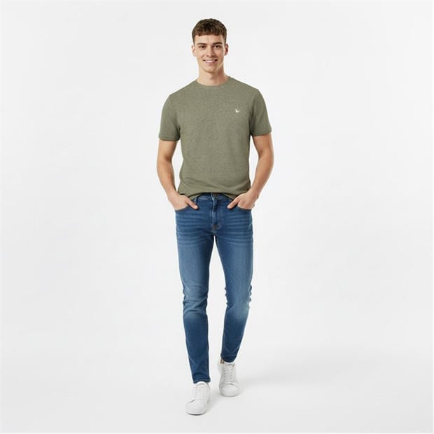 Kouřový Olivový - Jack Wills - Men's JW Bubble Texture Regular Fit T-Shirt