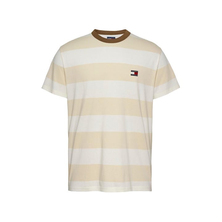 Tommy Jeans Men's Beige Bold Stripe Regular Fit T-Shirt in Size 2XL, Sports Direct