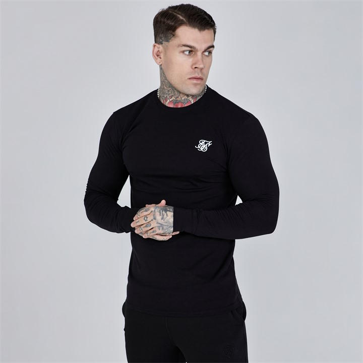 Siksilk Men's Black Essential Long-Sleeve T-Shirt in Size M, Sports Direct