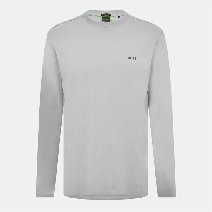 Boss Men' Grey Green Long Sleeve T-Shirt With Iconic Logo Detail in Size S, Sports Direct