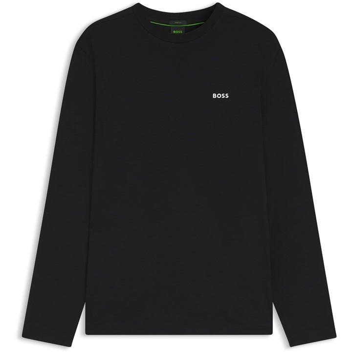 Boss Men' Black Green Long Sleeve T-Shirt With Iconic Logo Detail in Size S, Sports Direct