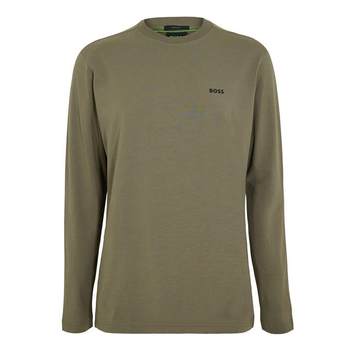 Boss Men's Beige Green Long Sleeve T-Shirt With Iconic Logo Detail in Size L, Sports Direct