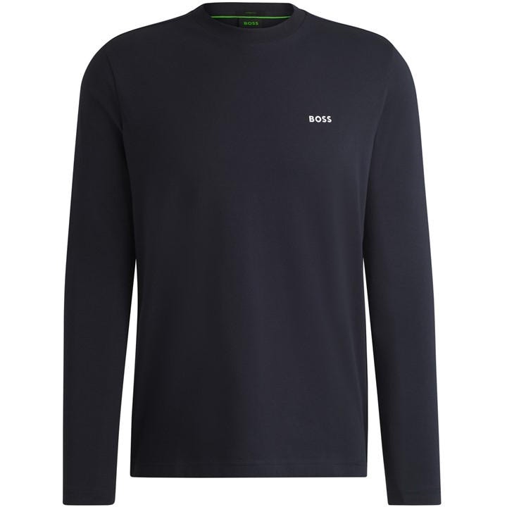 Boss Men' Blue Green Long Sleeve T-Shirt With Iconic Logo Detail in Size S, Sports Direct