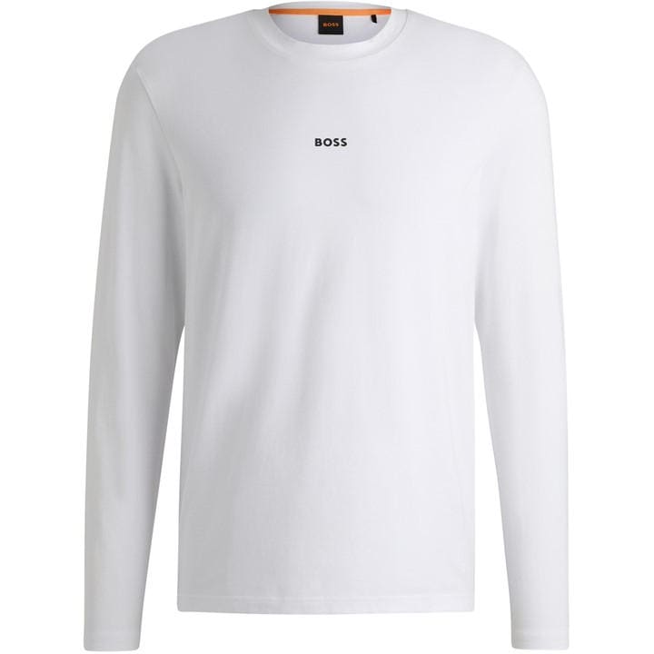 Boss Men's White Tchark Orange Cotton Long Sleeve T-Shirt in Size L, Sports Direct