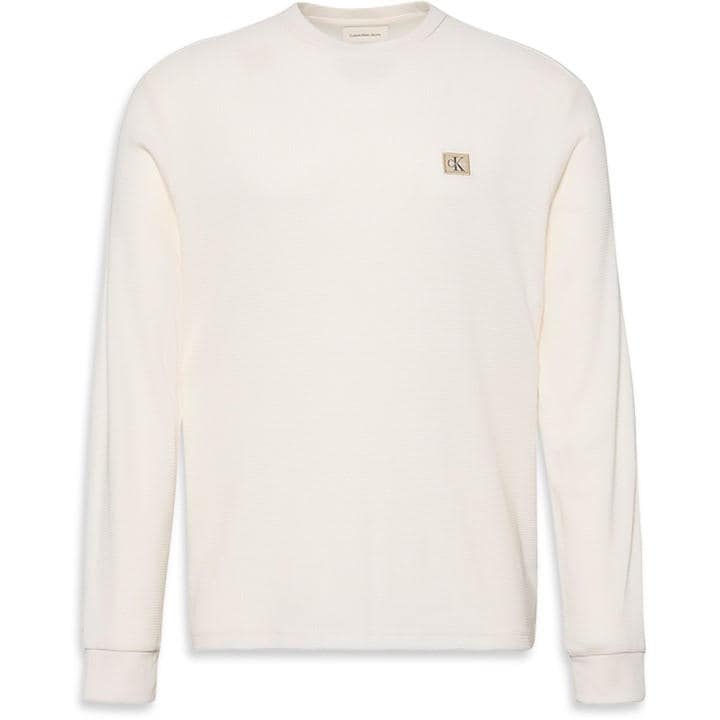 Calvin Klein Jeans Men's White Ckj Waffle Long-Sleeve T-Shirt