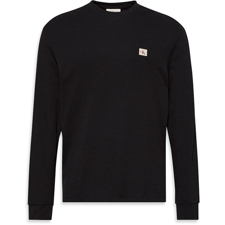 Calvin Klein Jeans Men's Black Ckj Waffle Long-Sleeve T-Shirt in Size M, Sports Direct