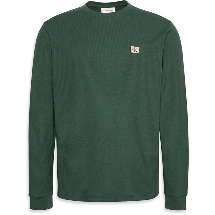 Calvin Klein Jeans Men' Green Ckj Waffle Long-Sleeve T-Shirt in Size S, Sports Direct