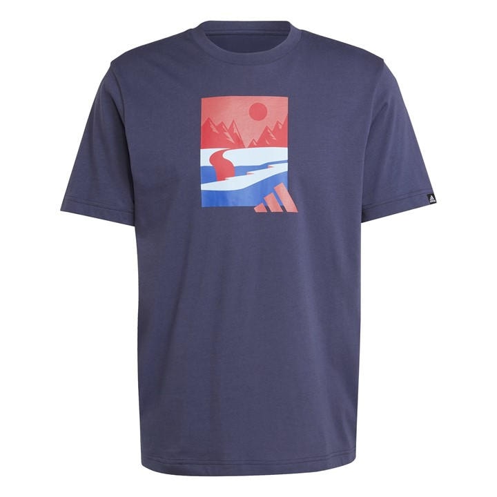 Adidas Men' Blue Graphic Logo T-Shirt in Size S, Sports Direct