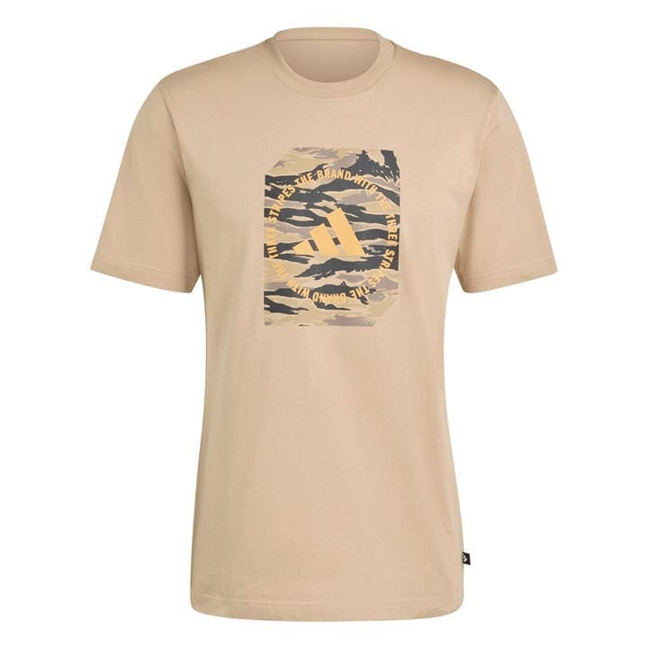 Adidas Men' Beige Graphic Logo T-Shirt in Size S, Sports Direct