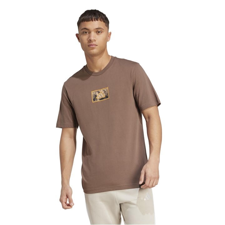 Adidas Men' Brown Graphic Logo T-Shirt in Size S, Sports Direct