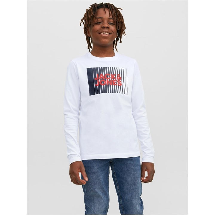 Jack And Jones Boys White Logo Long Sleeve Tee Juniors Size 9