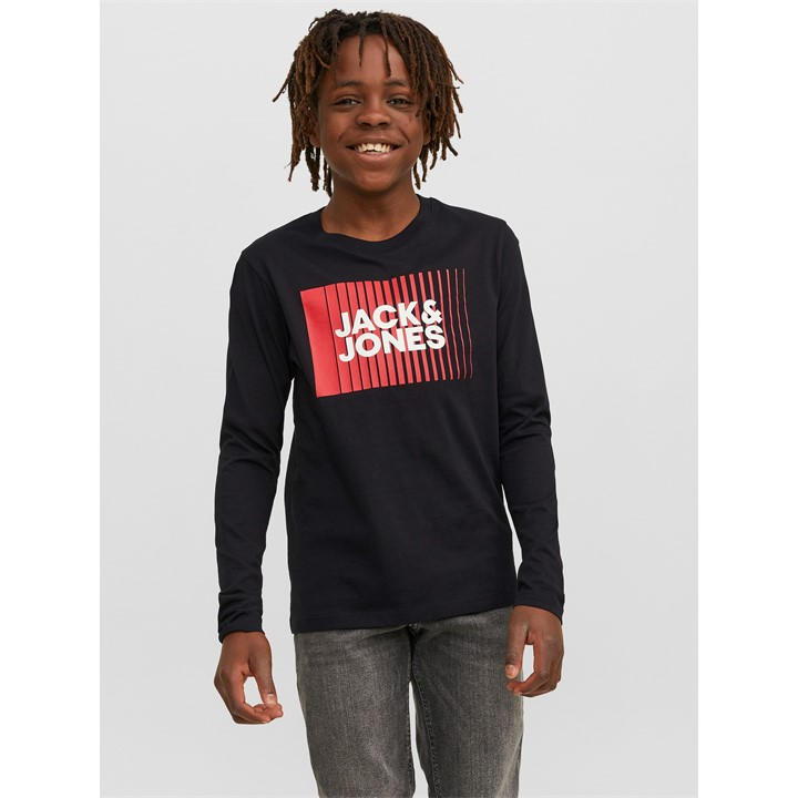 Jack And Jones Boys Black Logo Long Sleeve Tee Juniors Size 9
