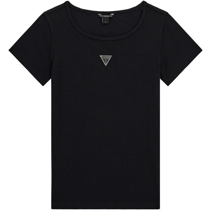 Guess Girls Black Kids' Knitted Logo Slim Fit T-Shirt in Size 8 - 9 Years, Sports Direct