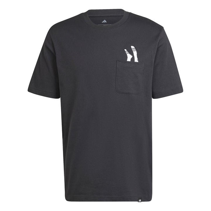 Adidas Men' Black Lounge Slides Graphic Pocket T-Shirt  in Size S, Sports Direct