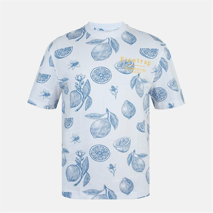 Firetrap Men's White Fruit All Over Print Oversized T-Shirt in Size XL, Sports Direct