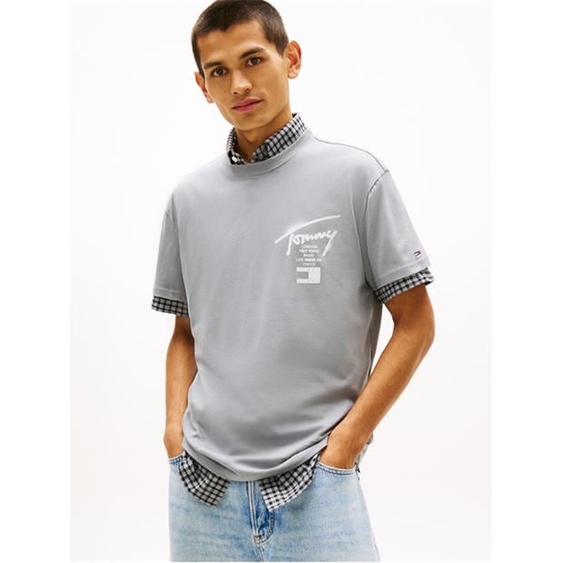 Sig City Grey - Tommy Jeans - Back Flag Logo T-Shirt