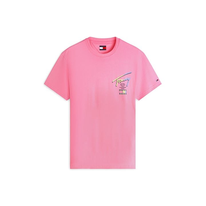 Tommy Jeans Men' Pink Back Flag Logo T-Shirt in Size S, Sports Direct
