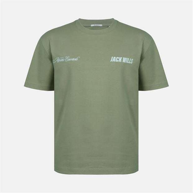 Sage Green - Jack Wills - Men's Script Mix Cotton Short Sleeve Oversized T-Shirt