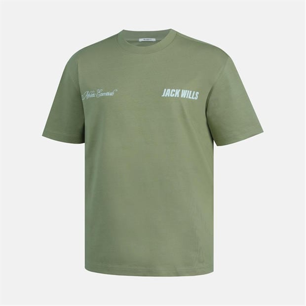 Sage Green - Jack Wills - Men's Script Mix Cotton Short Sleeve Oversized T-Shirt