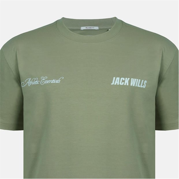 Sage Green - Jack Wills - Men's Script Mix Cotton Short Sleeve Oversized T-Shirt