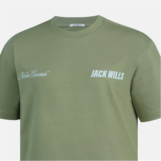 Sage Green - Jack Wills - Men's Script Mix Cotton Short Sleeve Oversized T-Shirt