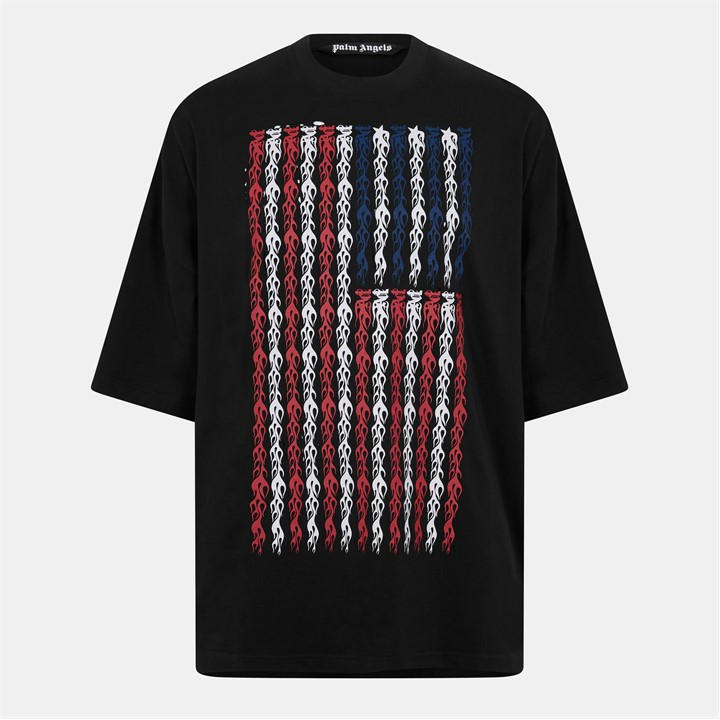 Palm Angels Men's Black Flames Flag Oversized T-Shirt in Size L, Sports Direct
