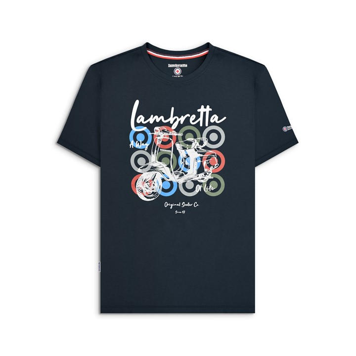 Lambretta Men's Blue Scooter Brand Regular Fit T-Shirt in Size 2XL, Sports Direct