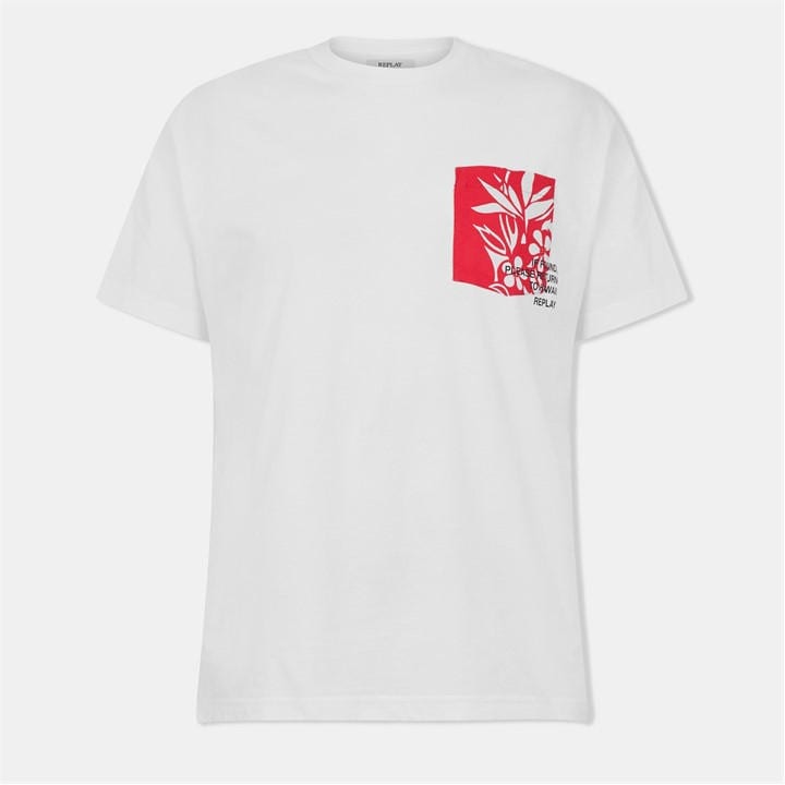 Replay Men's White Hawaiian Pocket T-Shirt in Size L, Sports Direct