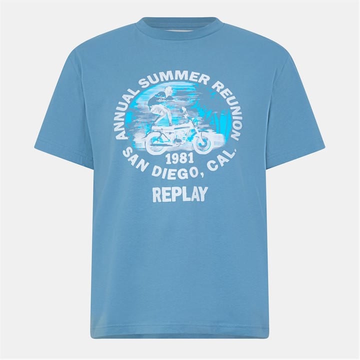 Replay Men's Blue Moto Tricks T-Shirt in Size XL, Sports Direct