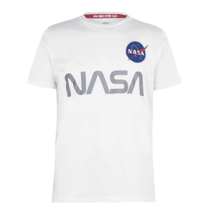 Alpha Industries Men' White Nasa Reflective T-Shirt in Size S, Sports Direct