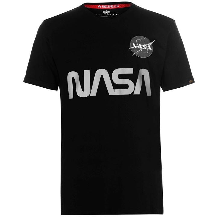 Alpha Industries Men' Black Nasa Reflective T-Shirt in Size S, Sports Direct