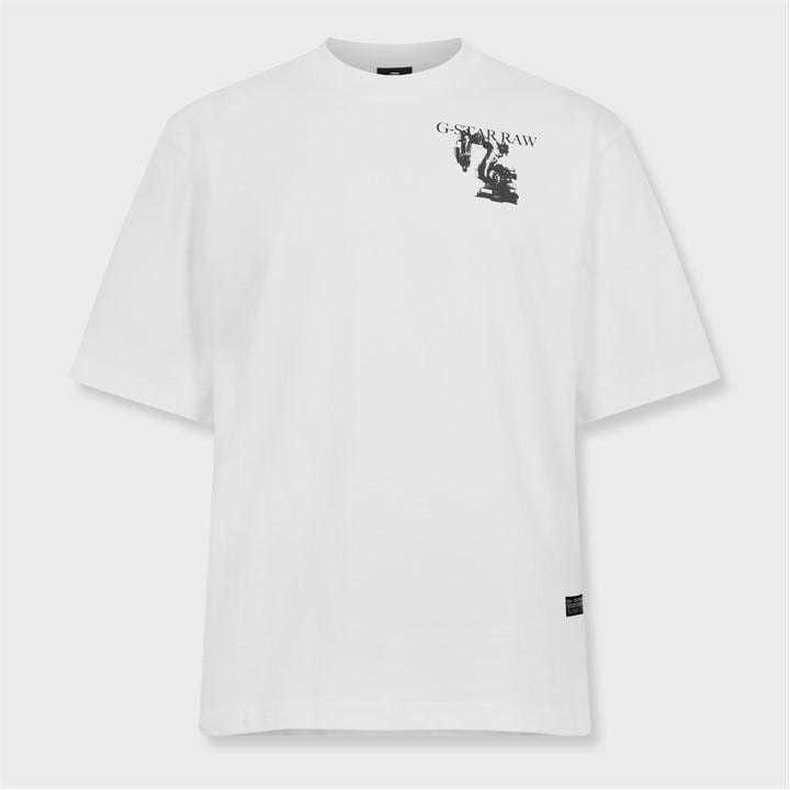 G Star Men' White Industry Back Graphic Boxy T-Shirt in Size S, Sports Direct