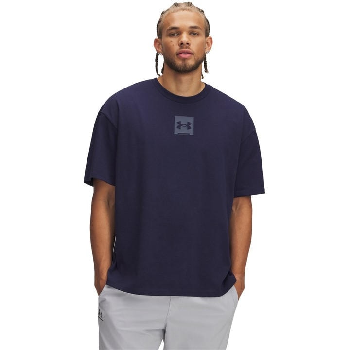 Under Armour Men' Blue Box Logo Regular Fit T-Shirt in Size S, Sports Direct