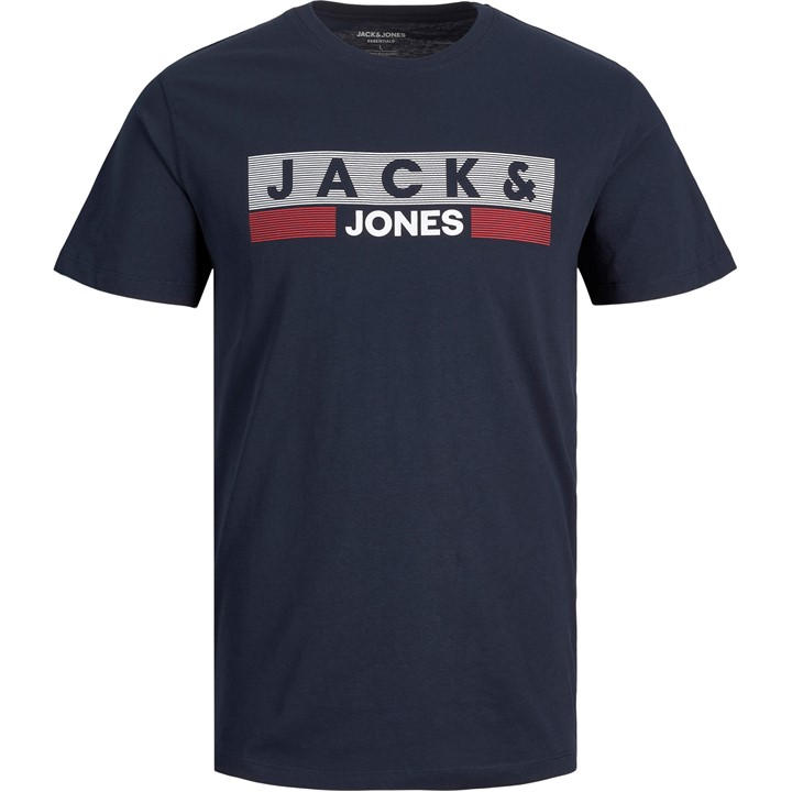 Jack And Jones Men's Blue Jack Short Sleeve Logo T-Shirt Plus Size in Size 4XL, Sports Direct