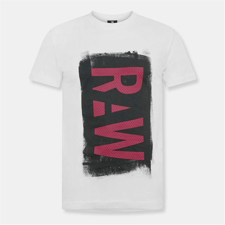 G Star Men's White Painted Raw Graphic T-Shirt Extra Small