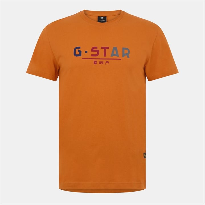 G Star Men' Orange  Logo Graphic T-Shirt in Size S, Sports Direct