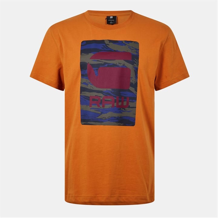 G Star Men' Orange Camo Box Graphic T-Shirt in Size S, Sports Direct