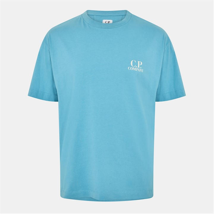 Cp Company Men's Blue Double Logo Tee