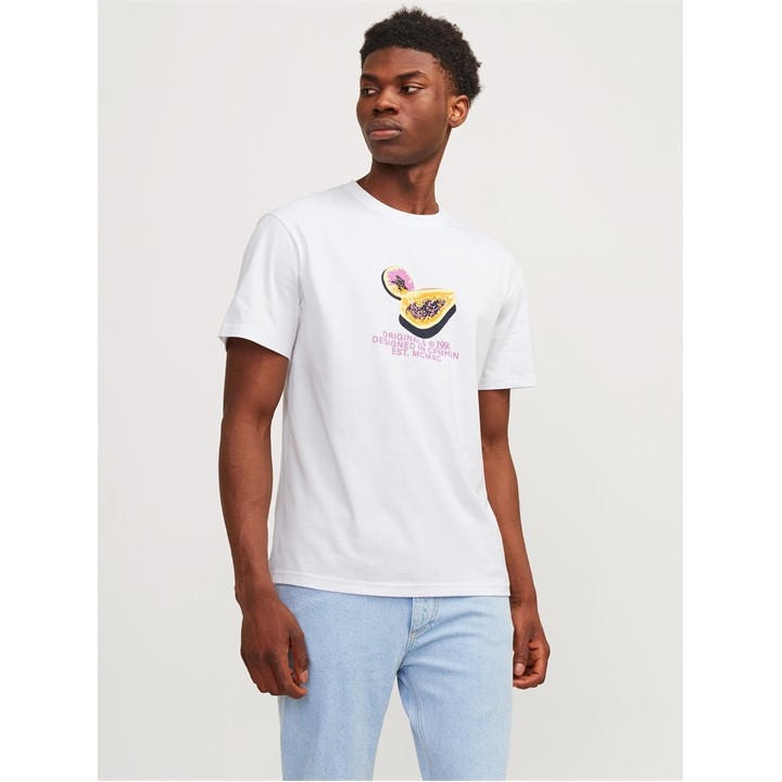 Jack And Jones Men's White Regular Fit Printed Graphic T-Shirt in Size XS, Sports Direct