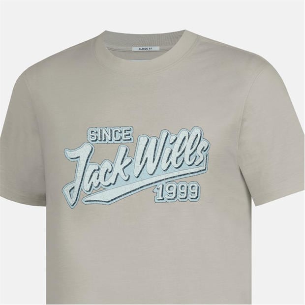 Beige - Jack Wills - Men's Retro Graphic Cotton Short Sleeve Crew Neck T-Shirt