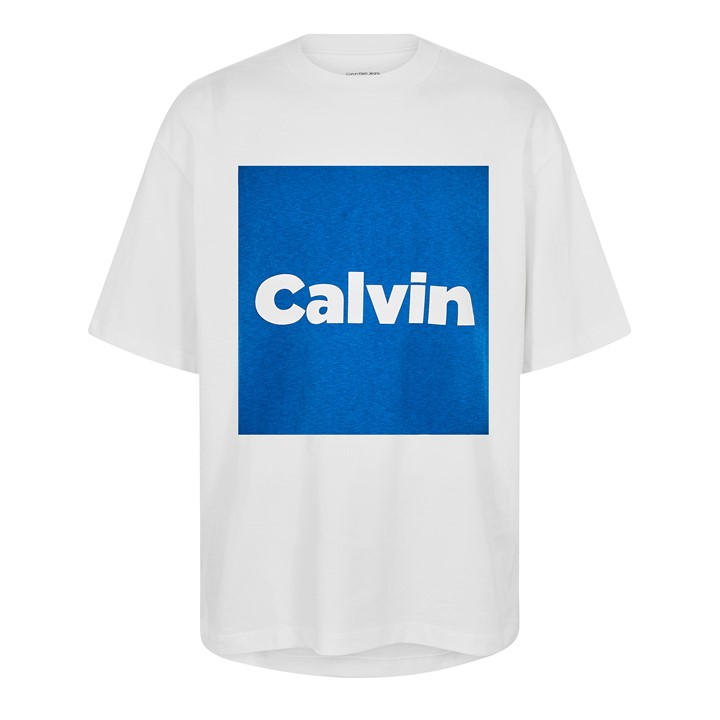 Calvin Klein Jeans Men's White Box Graphic T-Shirt in Size L, Sports Direct