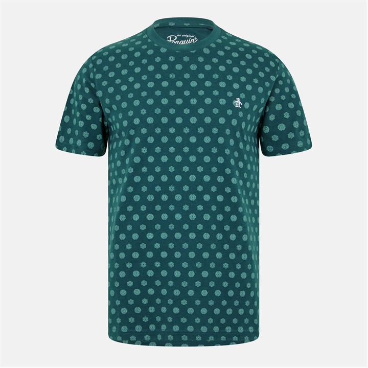 Original Penguin Men' Green Geo All Over Print Regular Fit T-Shirt in Size S, Sports Direct
