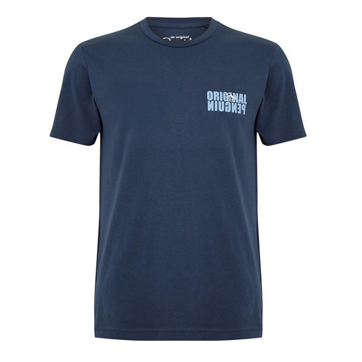 Original Penguin Men' Blue Reverse Graphic Regular Fit T-Shirt in Size S, Sports Direct