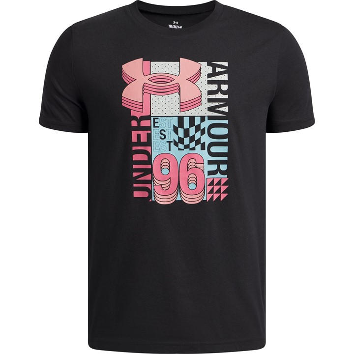 Under Armour Boys Black Ua Logo Wordmark Collage Short Sleeve in Size 13 - 14 Years, Sports Direct