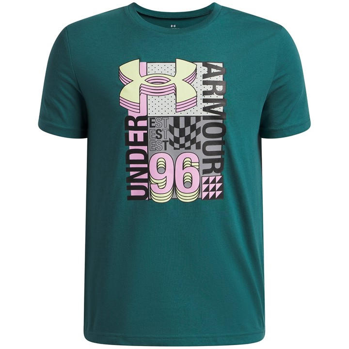 Under Armour Boys Green Ua Logo Wordmark Collage Short Sleeve in Size 11 - 12 Years, Sports Direct