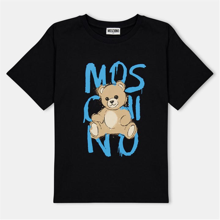 Moschino  Kids Black ' Spray Logo T-Shirt in Size 9 - 10 Years, Sports Direct