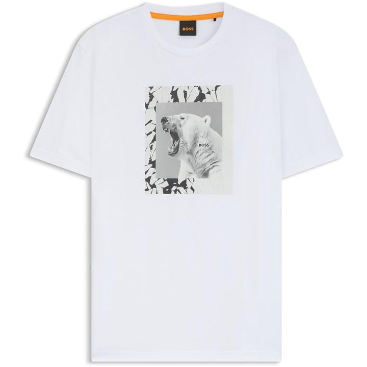 Boss Men's White Lupo T-Shirt, Unique Polar Bear Graphic in Size XL, Sports Direct