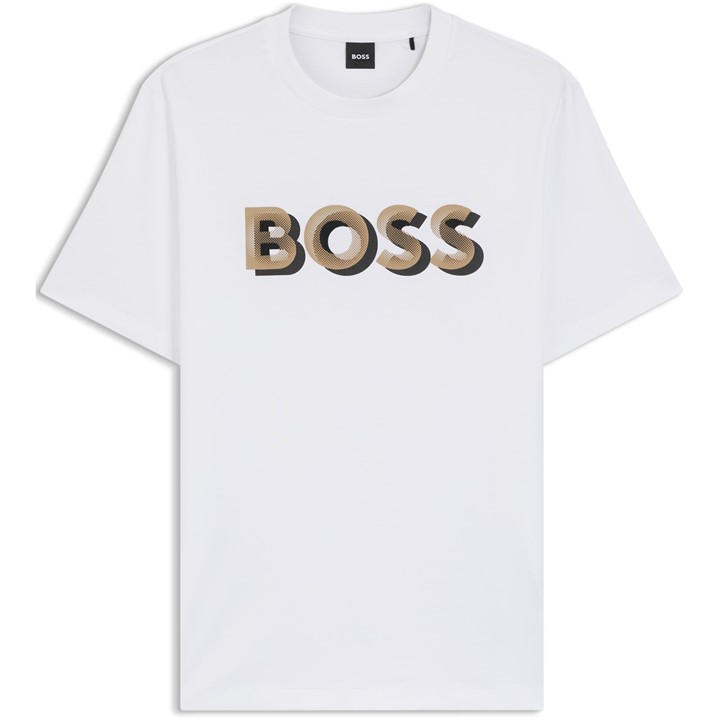 Boss Men's White Thompson Contrasting Logo Cotton Short Sleeve T-Shirt in Size M, Sports Direct