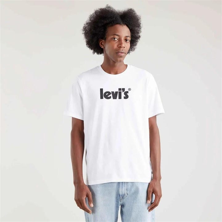 Levis Men's Short Sleeve Oversized Fit Oversized T-Shirts - Pstr Logo White - S - Image 2