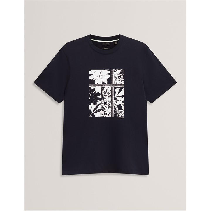 Ted Baker Men' Blue Box Print Regular Fit T-Shirt in Size S, Sports Direct